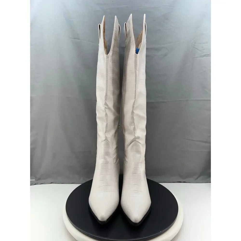 Journee Collection Therese Womens 8.5 Extra Wide Calf Stacked‎ Bone White Boots